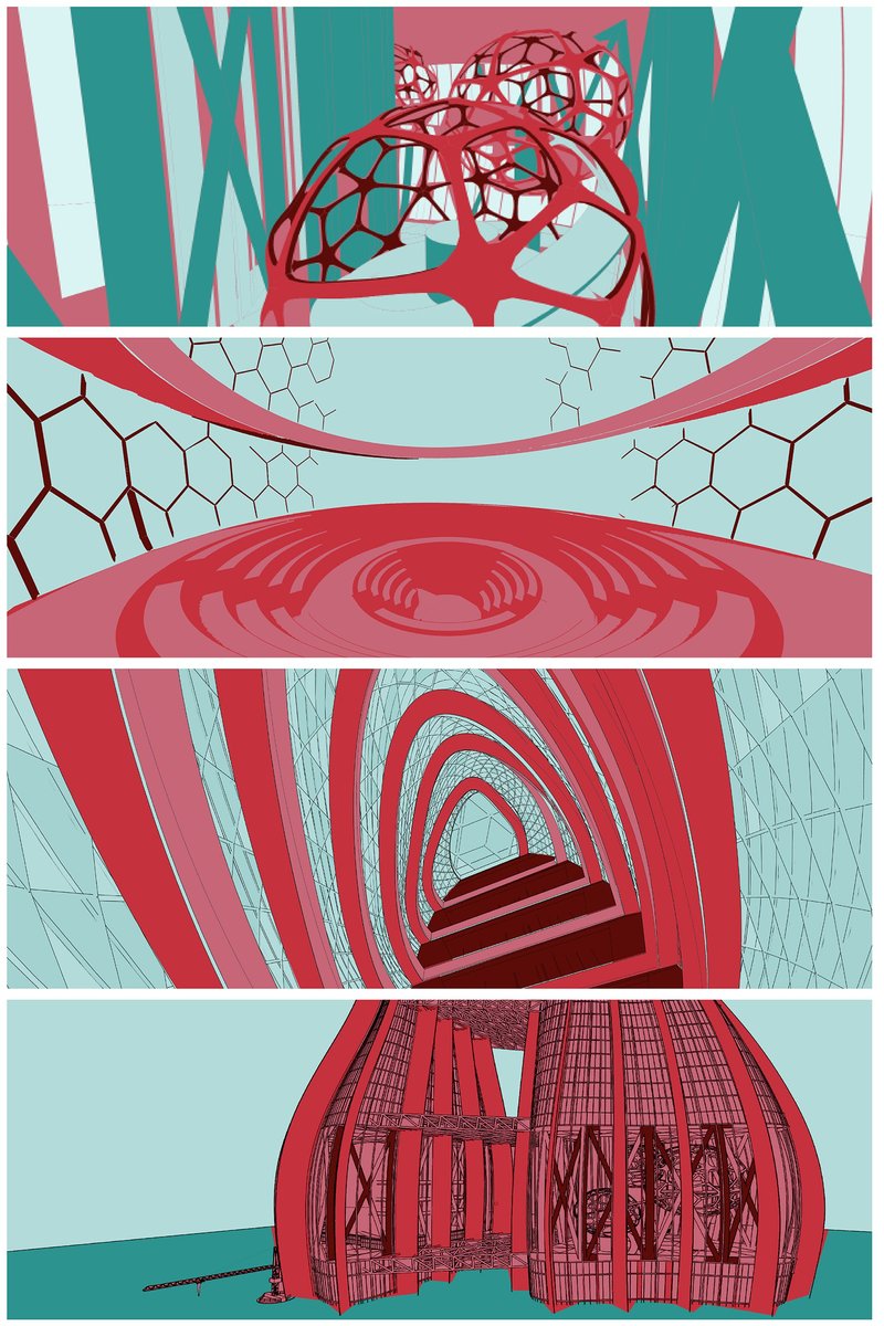 Fluid, parametric interiors create immersive spatial sequences shaped by adaptive geometry and structural continuity.