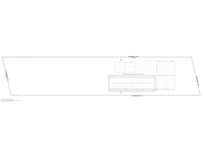 Roof plan drawing showing the curved canopy and deck layout with pool below