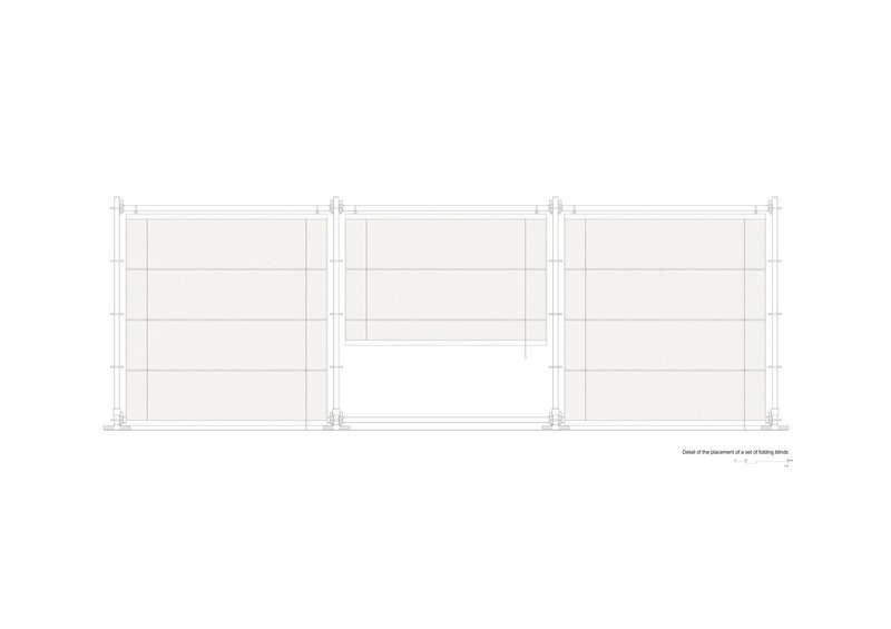 Elevation drawing of a modular wall system with horizontal paneling and vertical framing elements