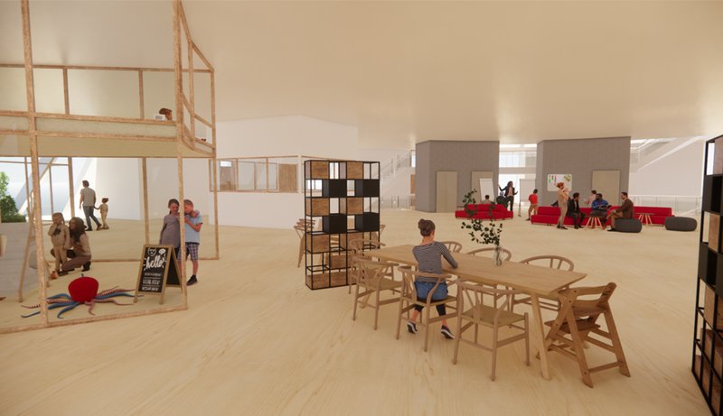 Open communal interiors encourage interaction, learning, and shared routines.
