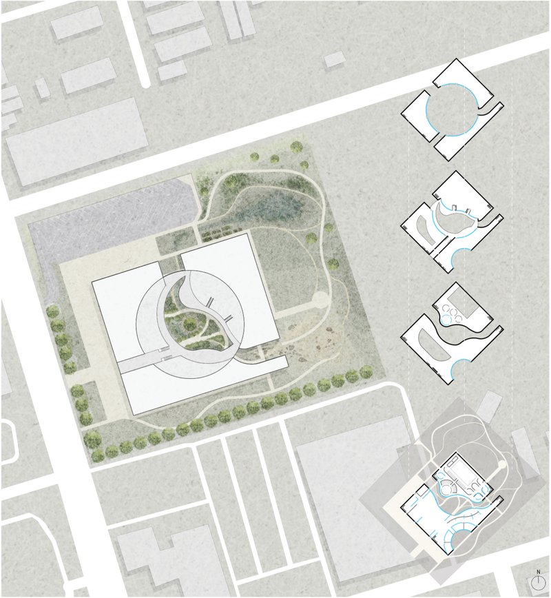 Fluid site planning integrates landscape, movement, and mindful educational spaces into a unified architectural experience.
