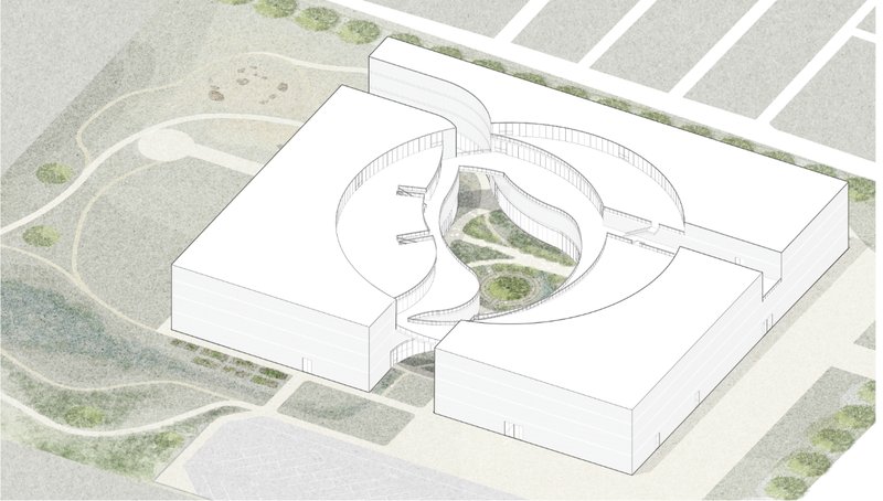 A sculptural educational architecture concept organized around openness, adaptability, and experiential learning.