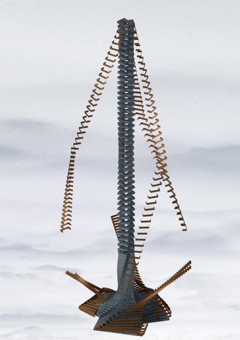 Parametric form development model expressing structural logic and iterative growth of the tower system.