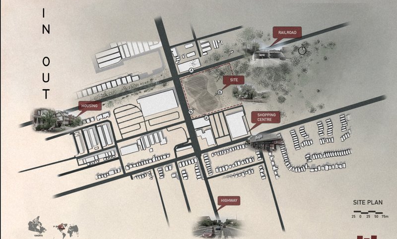 Site plan showing urban context and connectivity of the IN OUT school design
