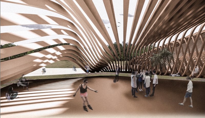 Interior courtyard blending movement, interaction, and informal learning