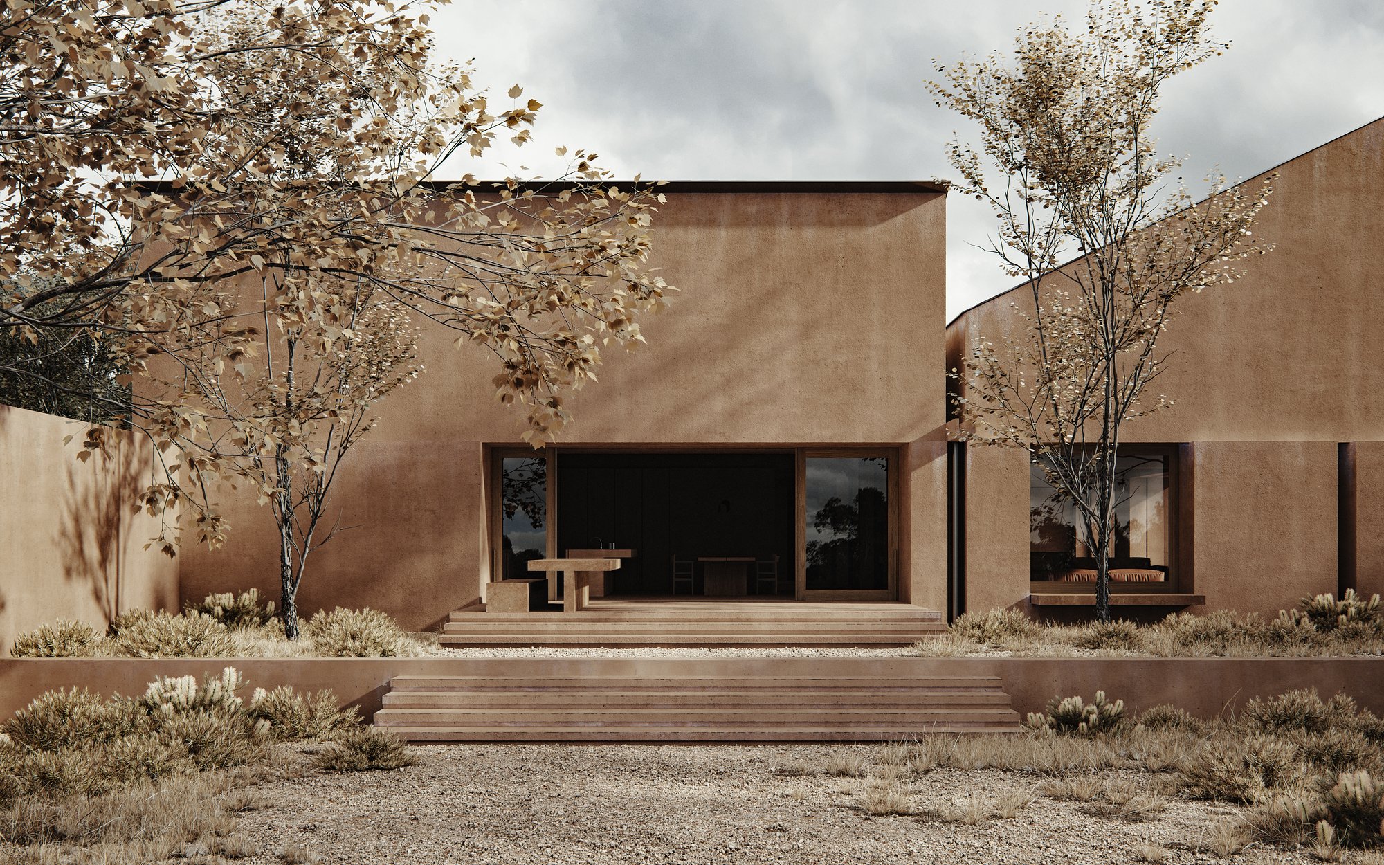 Davidov Architects Clusters Three Ochre Volumes Around a Wind-Sheltered Courtyard on the Mornington Peninsula