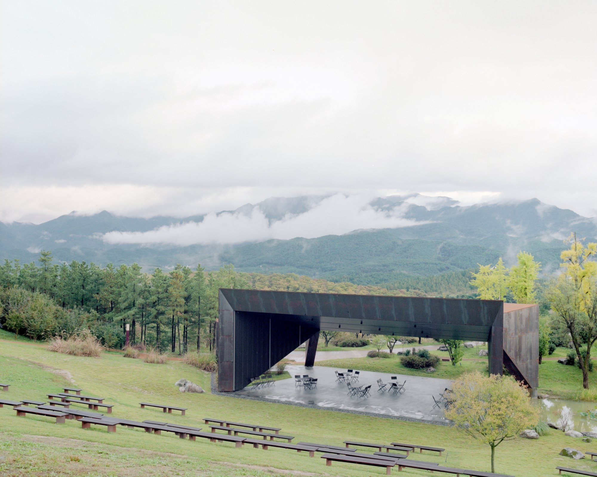 liveraniandrea Folds a Corten Steel Origami into a Performance Pavilion for a Korean Sculpture Park