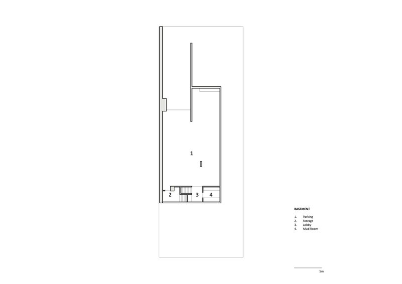Basement floor plan showing parking area with storage and utility rooms