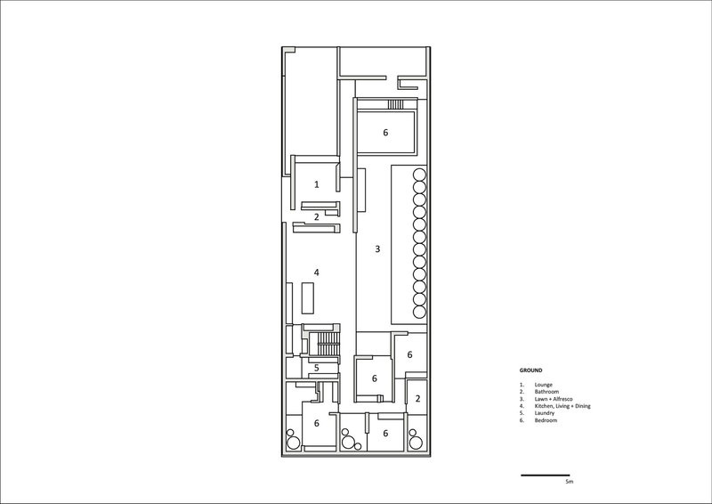 Ground floor plan showing lounge, kitchen, dining room and multiple bedrooms with central staircase