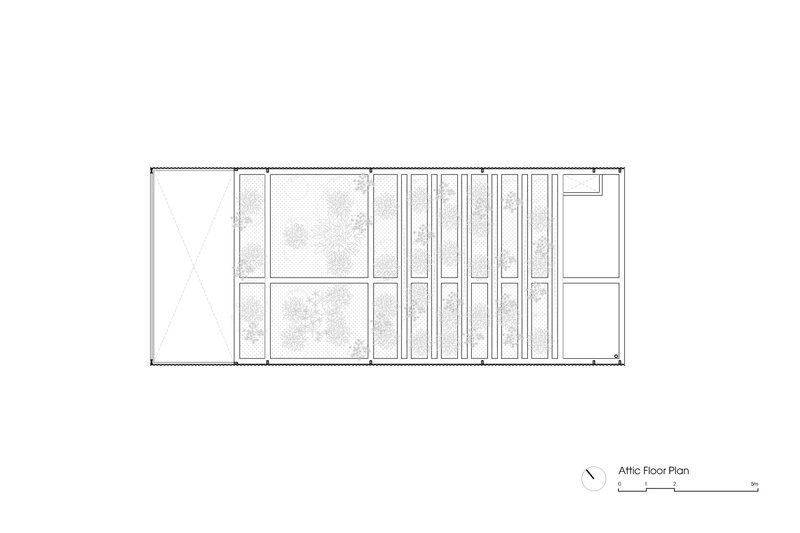 Attic floor plan drawing illustrating rooftop terraces and timber decking zones
