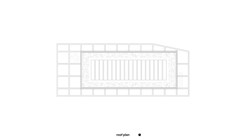 Roof plan drawing showing a central open area flanked by perimeter units