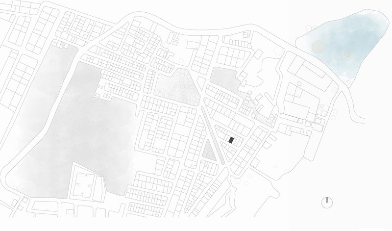 Site plan drawing showing the building plot within the surrounding street grid and waterfront