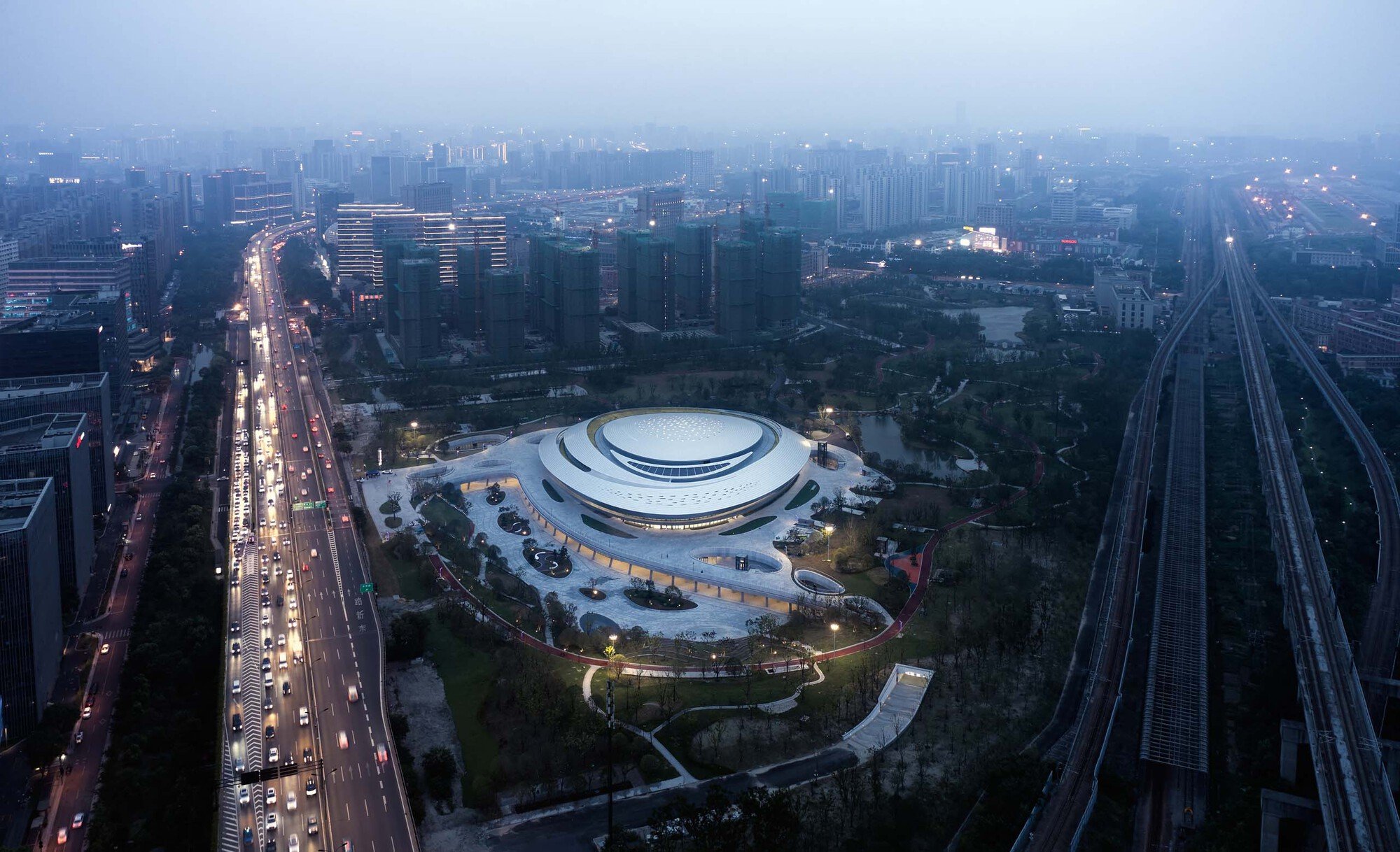CSADI Sinks a Massive E-Sports Arena Beneath a Spiraling Vortex Roof in Hangzhou