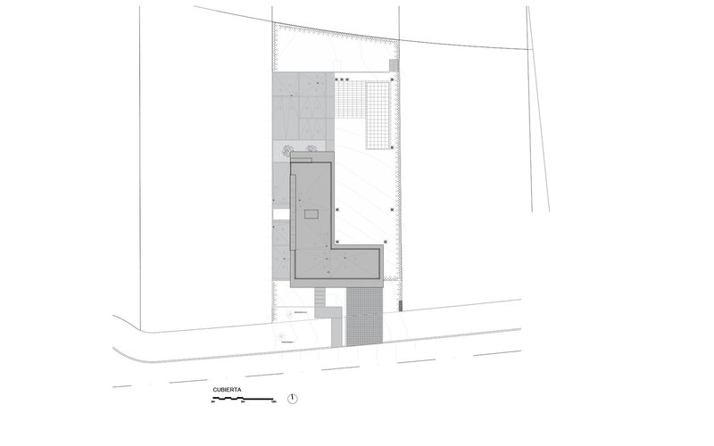 Roof plan showing pool and terrace with surrounding landscape and adjacent street