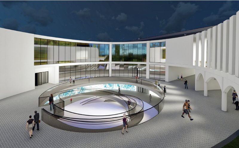 Central circular plaza designed for movement, gathering, exhibitions, and public interaction.