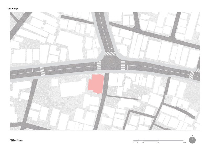 Site plan drawing showing the plot location highlighted in pink within an urban street grid and adjacent parcels