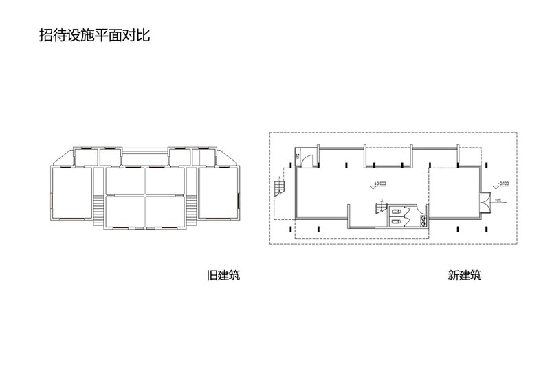 Floor plan comparison drawing showing existing symmetrical layout and new asymmetrical arrangement with central core