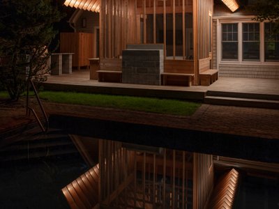 BLDUS Turns a 250-Square-Foot Screened Porch into a Pine Forest Temple in East Hampton