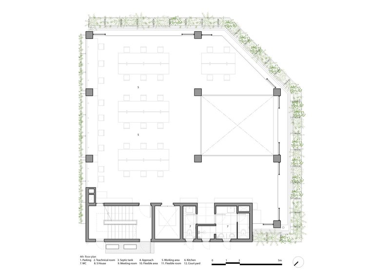 Third floor plan drawing with open office areas flanking a central atrium void