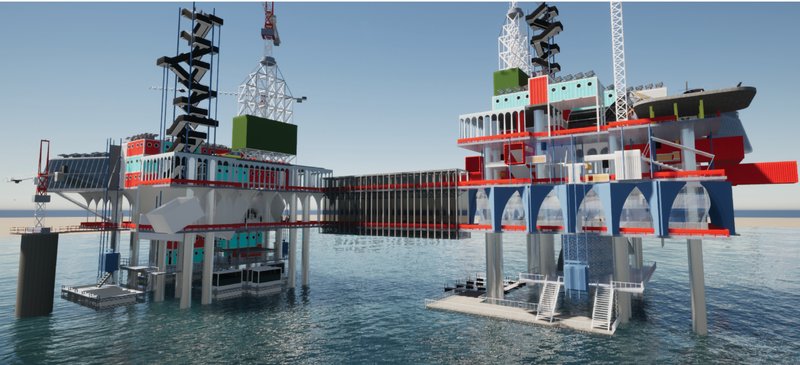 Adaptive reuse architecture transforms abandoned oil rigs into a floating cultural and ecological hub.