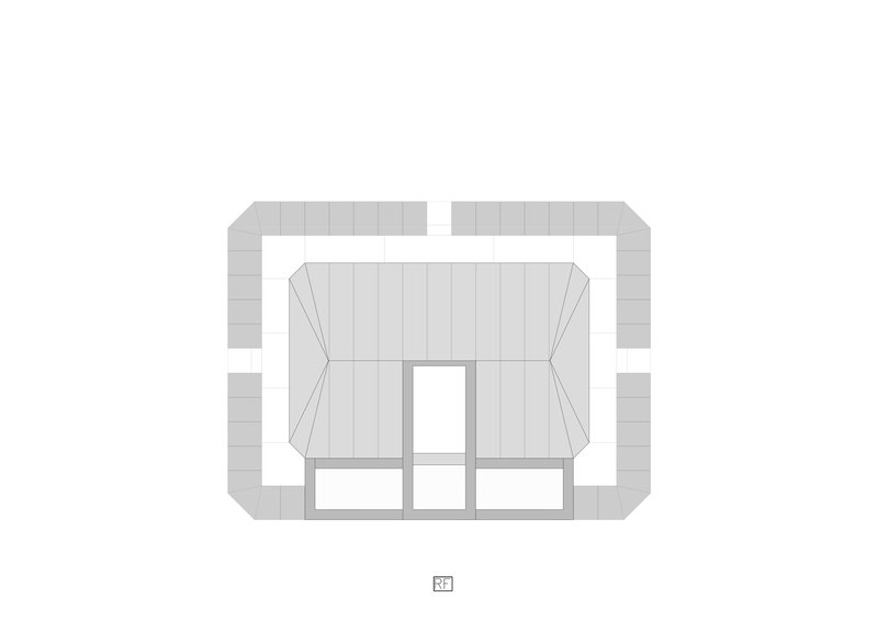 Roof plan drawing depicting angled roof surfaces framing a central skylight opening