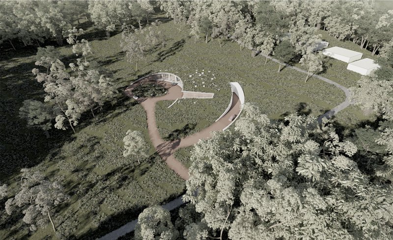 Embedded within the forest terrain, the project minimizes environmental impact through sustainable architectural design.