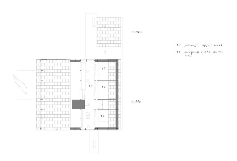 Upper level floor plan drawing indicating a passage with sleeping niches and terrace area