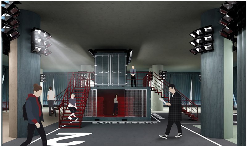 Museum and exhibition space created from recycled shipping containers, celebrating industrial heritage through adaptive reuse design.
