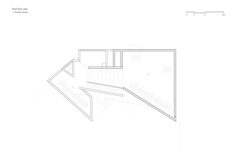 Roof floor plan drawing showing the rooftop square and angled mechanical equipment placement