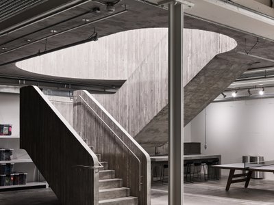 Scott & Scott Architects Carve a Concrete Staircase Through a 1973 Vancouver Warehouse for Purple Brand