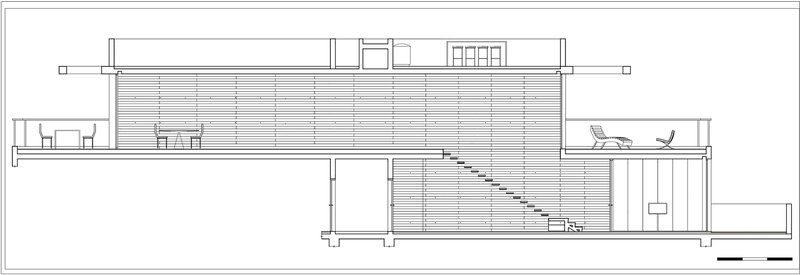 Section drawing revealing double-height space with open staircase connecting two floors