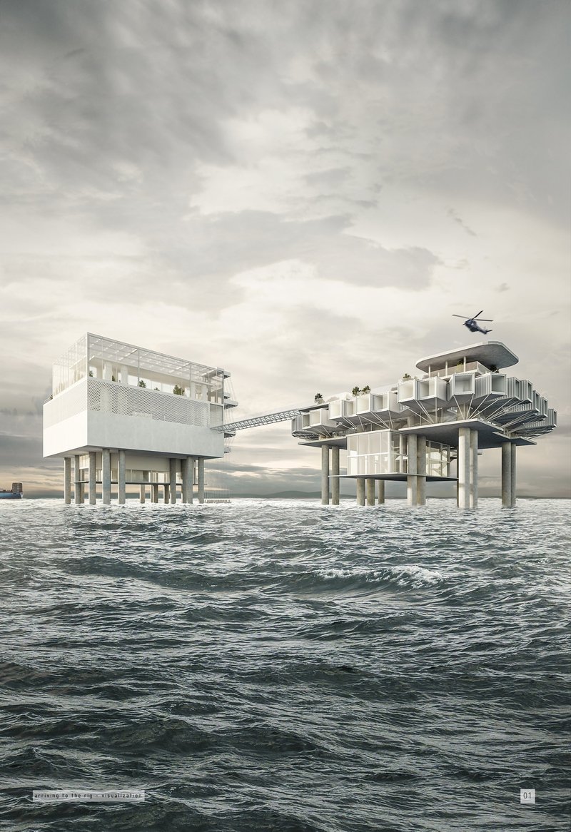 ArchiPelago: A Visionary Seasteading Architecture Project Transforming an Abandoned Oil Rig into a Sea Satellite