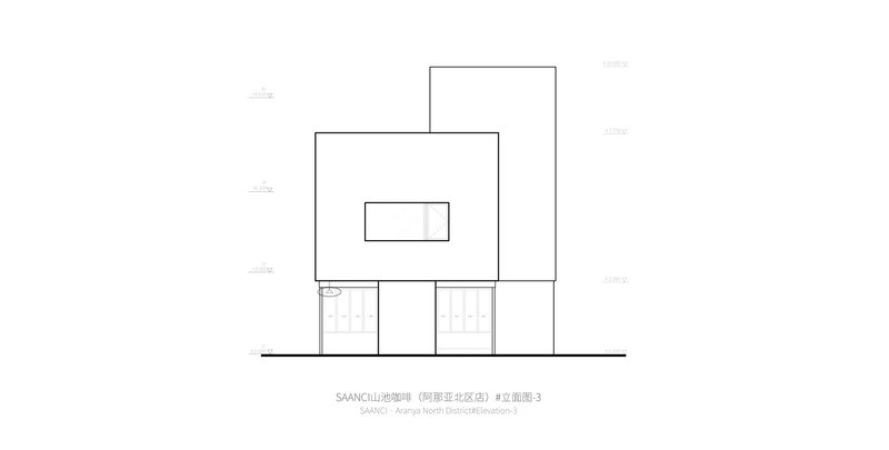 North elevation drawing showing stacked volumes with a recessed central entrance