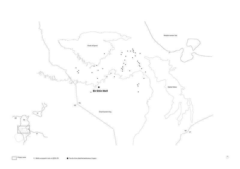 Regional map drawing showing scattered well locations marked with dots across a desert territory