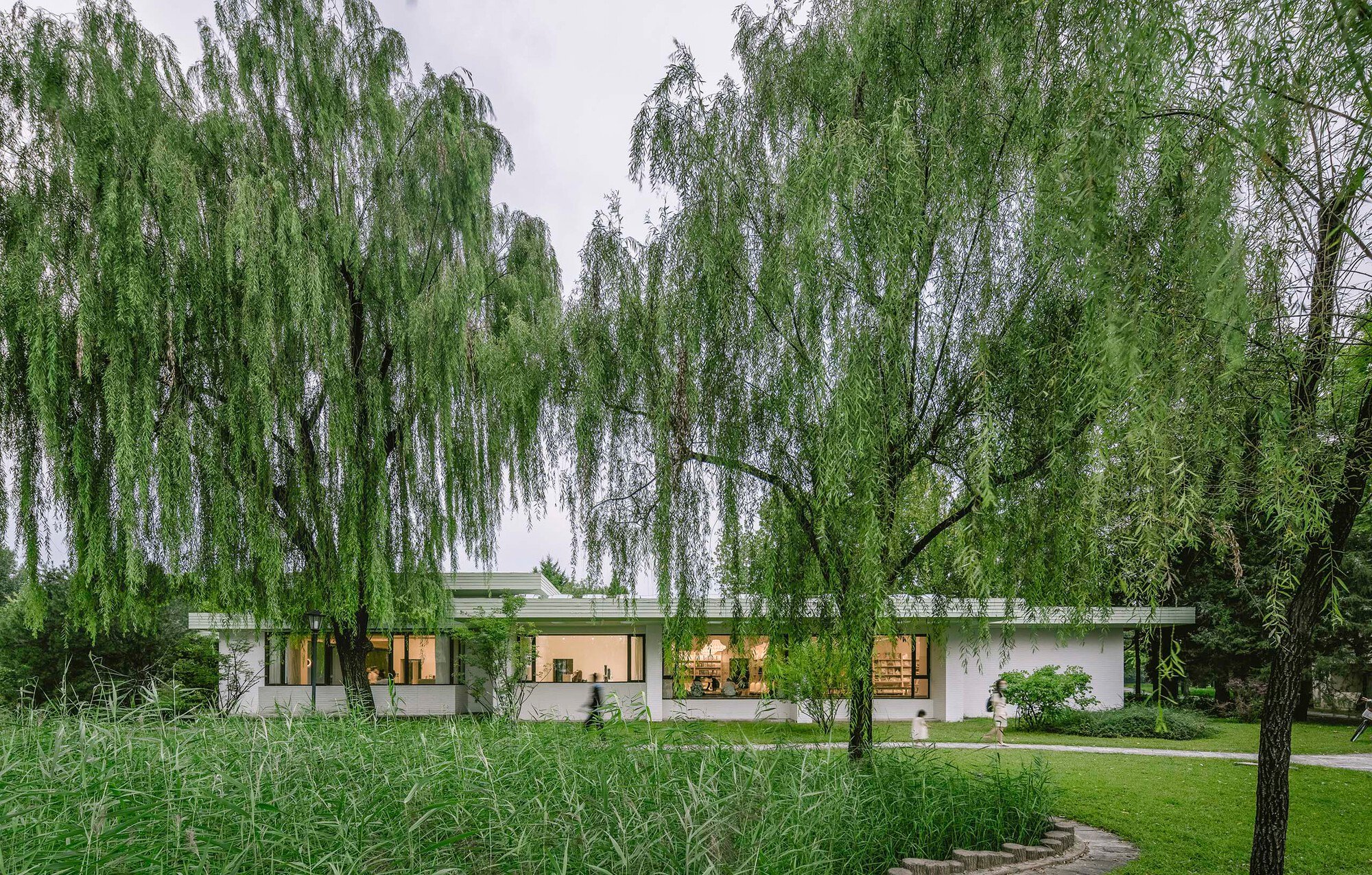 genarchitects Converts a Prairie-Style Villa into a Lakeside Bookstore in Beijing's Forest