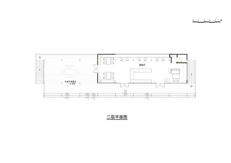 Third floor plan drawing showing open dining and coffee area with seating layout and service counter