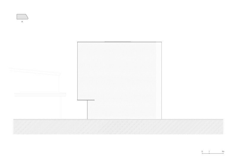 Elevation drawing depicting a minimal cubic volume elevated on a single column