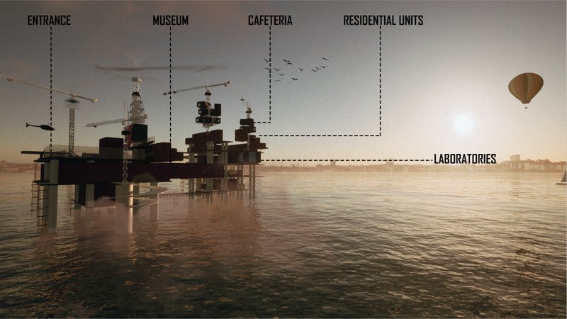 Floating adaptive architecture transforms offshore infrastructure into a modular cultural and residential environment.
