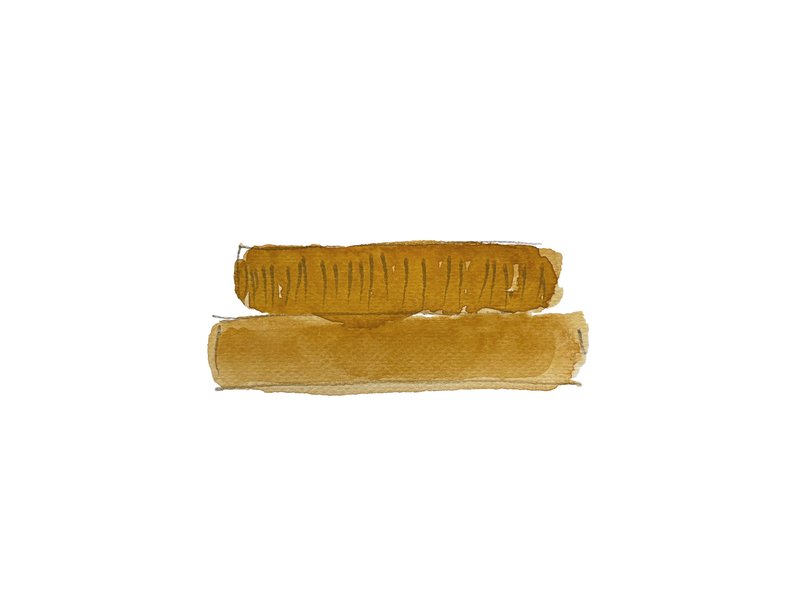 Watercolor study showing two horizontal ochre brushstrokes representing material textures