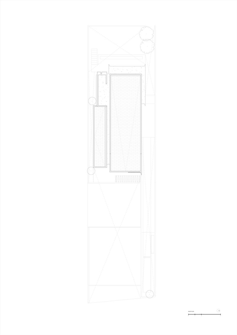 Roof plan showing pool terrace and landscaped areas with tree symbols
