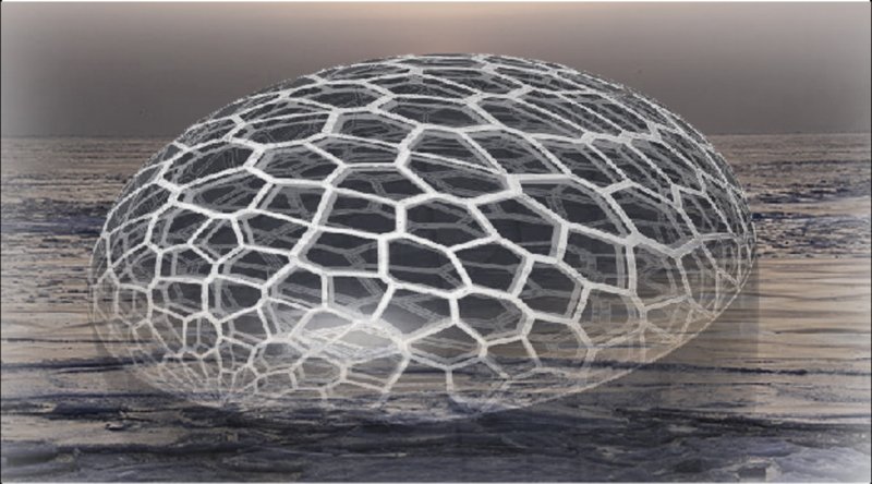 The membrane shell uses a cell-like structure to strengthen and protect the floating habitat.