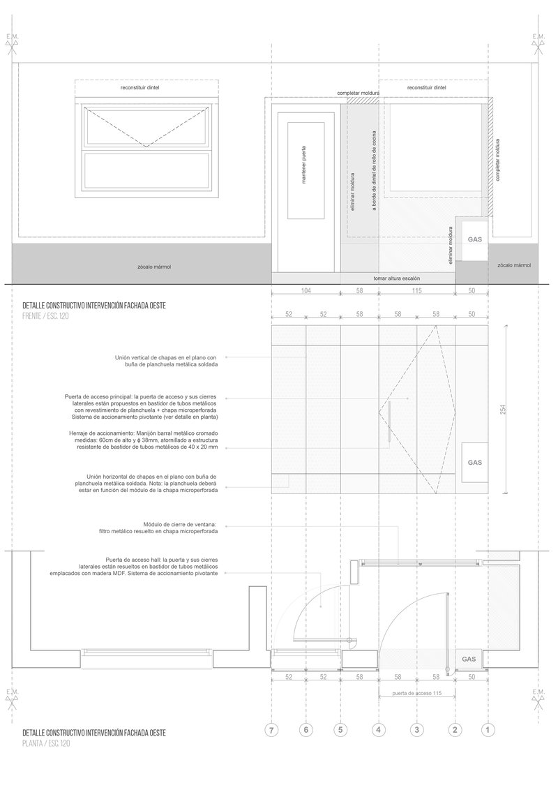 Construction detail drawings of facade window assembly and door jamb with annotated specifications