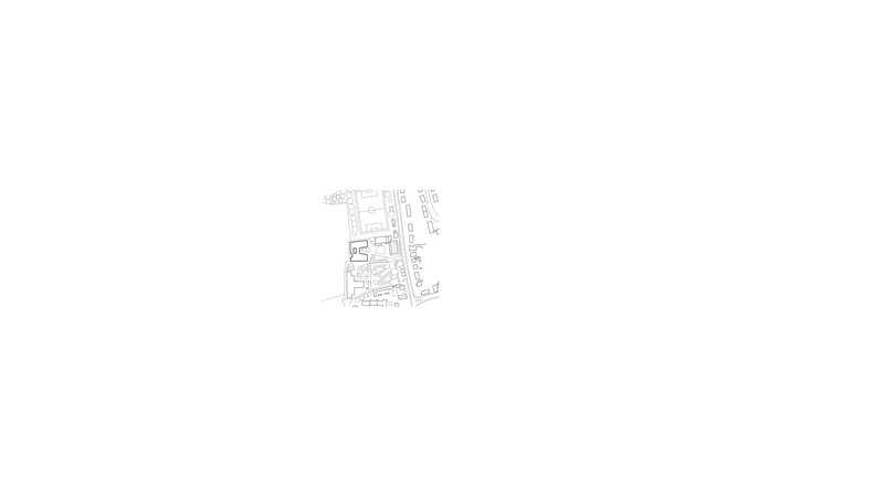 Site plan drawing showing the building footprint within the surrounding urban block and streets