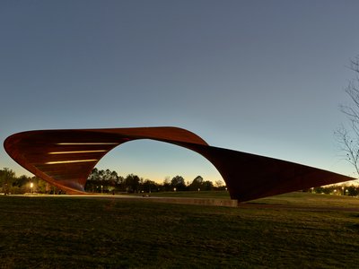 Trahan Architects Anchors a 150-Foot Weathering Steel Canopy on Just Two Points in Arkansas