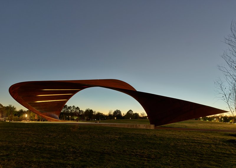 Trahan Architects Anchors a 150-Foot Weathering Steel Canopy on Just Two Points in Arkansas