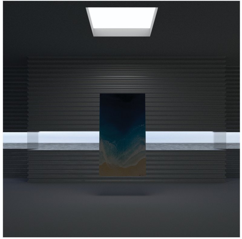 Minimal exhibition space frames the ocean horizon, creating an immersive dialogue between art, architecture, and nature.
