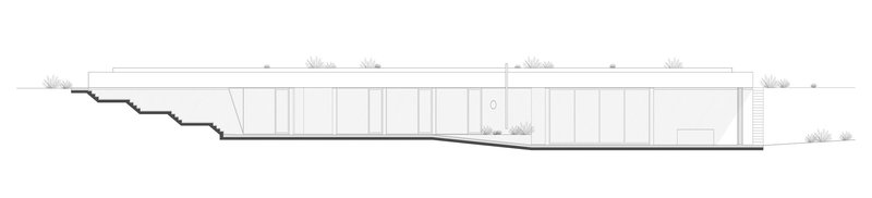 Longitudinal section drawing depicting the residence following the natural slope with terraced earthworks