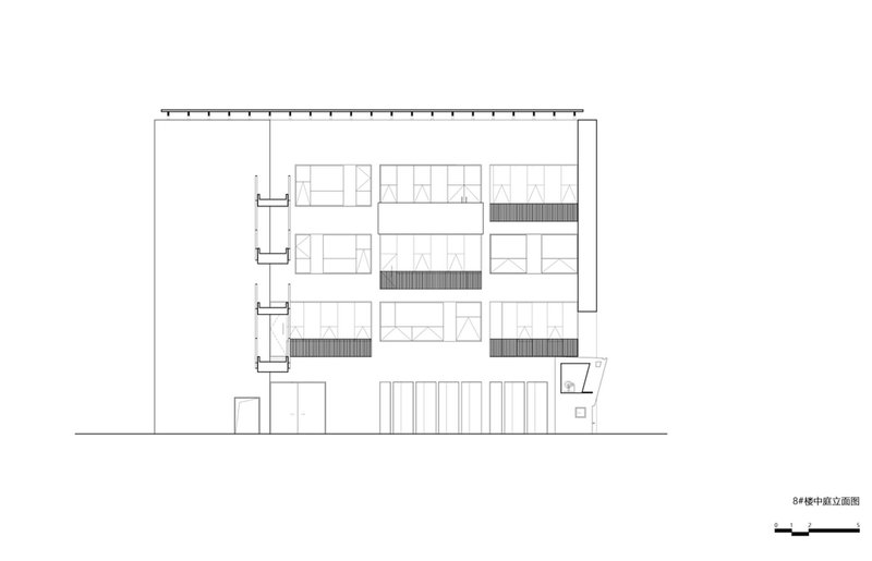 Section drawing showing the stepped terraced volumes with internal floor plates and balconies
