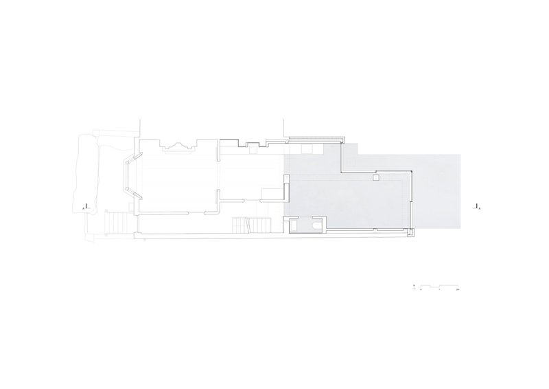 Floor plan of the narrow wing showing rooms, circulation and stair locations in line