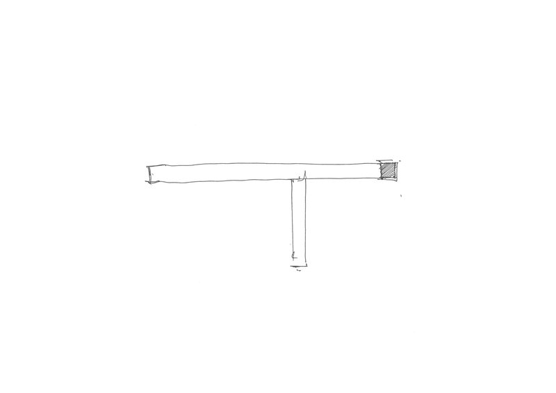 Sketch showing a cantilevered beam supported by a vertical column with shading
